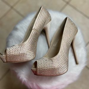 Jennifer Lopez Blingy Blush Peep-Toe Pumps High Heels: blush pink/irides…